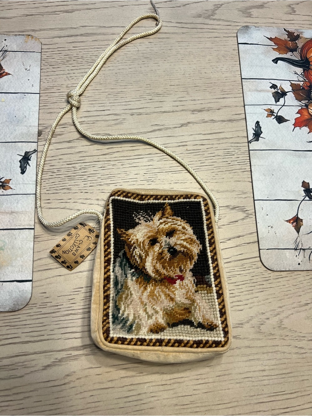 NWT Needlepoint Yorkshire Terrier Purse Crossbody Small Handmade 8”x6.5”